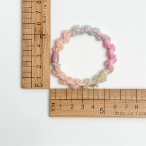 Lot de 3 chouchous élastiques tissés colorés avec une perle décorative en résine rose