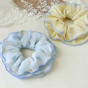 Summer Sweet Floral Pleated Scrunchies For Women Large Polyester Hair Ties Elastic Hair Bands Ruffle Edge Hair Accessories