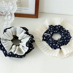Französischer Vintage Polka Dot Spitze Haargummis Große Stoff Plissee Haar Bänder Handgefertigt Elegant Damen Kopfschmuck