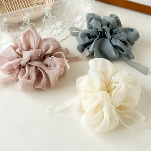 Women Elegant Mesh Jumbo Scrunchie With Ribbon Bow Solid Color High Elasticity Hair Tie Fashion Hair Accessory For Daily Wear