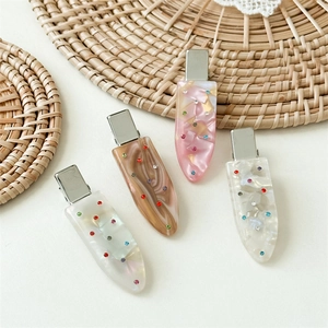 Elegant Acetate Rhinestone Hair Clips For Women Marbled Colorful Duckbill Clip Side Bangs Clip Fashion Hair Accessories Styling Tool