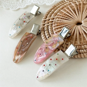 Chic colorful rhinestone duckbill hair clips with elegant marble pattern acetate finish
