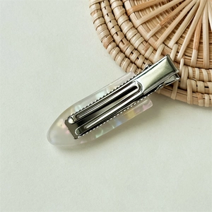 Elegant iridescent resin duckbill hair clip with silver-tone metal base for women