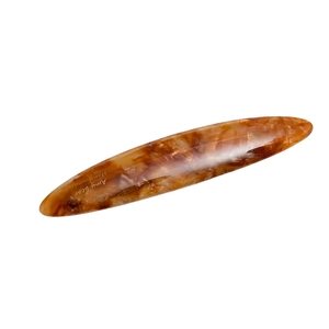 Elegant amber tortoiseshell acetate hair clip with Amy bear Handmade engraving on white