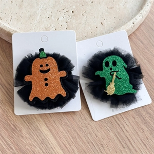 Barrettes fantôme à paillettes Halloween avec tulle noir sur carte pour femmes