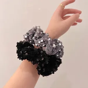 New Shiny Sequin Cloth Scrunchies For Women Handmade Large Hair Ring Elastic Hair Ties Pony Tail Daily Hair Accessories