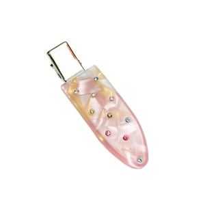 Elegant colorful rhinestone duckbill hair clip with iridescent pearlized resin finish