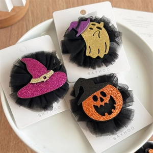 Set de barrettes d'Halloween avec chapeau de sorcière, fantôme et citrouille pailletés