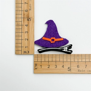 Halloween purple wizard hat hair clip with orange belt and black metal duckbill clip