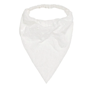 White hollow lace floral embroidered triangle hair scarf with elastic headband band