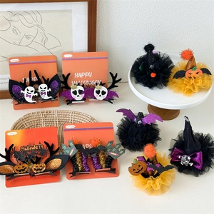 Halloween Hair Clips Mesh Cloth Pumpkin Bat Skeleton Witch Hat Headband For Cosplay Costume Party Favors Hair Accessories