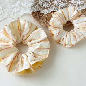 Korean Fashion Yellow Striped Fabric Scrunchies Large Elastic Hair Ties Handmade Ponytail Holder Hair Accessories For Women