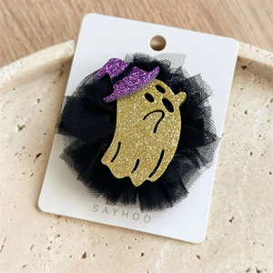 Détails de la pince à cheveux fantôme à paillettes avec chapeau de sorcière violet