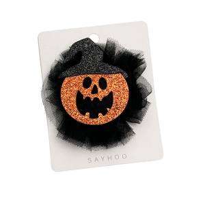 Pince à cheveux citrouille d'Halloween avec chapeau de sorcière noir et paillettes