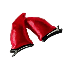 Pair of red devil horn hair clips with shiny finish for Halloween party hair accessories