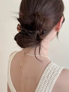 Detail einer eleganten dunklen Schildpatt-Haarklammer für einen voluminösen Pferdeschwanz
