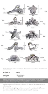 Gray marble pattern hair clips collection with heart, star and flower shapes specifications
