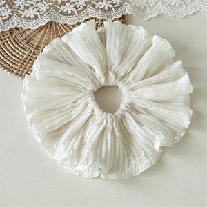Chouchou Plissé Surdimensionné Style Français Avec Künstliche Perles Artificielles Noeud Élégant Blanc Crème Accessoires Cheveux Femme Quotidien