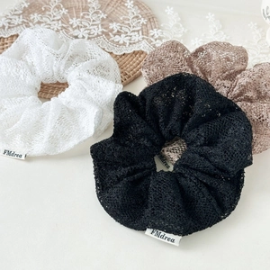 Elegant French style lace scrunchies in white, black and brown for high ponytail hair styling