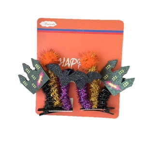 Halloween bat and castle glitter hair clips set with pom poms for festive party costumes