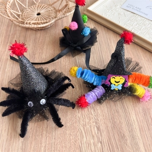 Trois pinces à cheveux chapeau de sorcière Halloween avec motifs araignée et fantôme