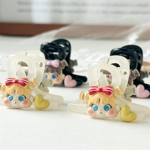 Süße Cartoon Mädchen Haarkrallen Clips Herz Schleife PVC Haarnadeln Für Damen Mädchen Tägliches Haarstyling Zubehör