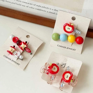 Sweet Apple Fruit Hair Clips Alloy Resin Colorful Beads Button Hairpin For Women Girls Korean Style Cute Duckbill Clip Accessory