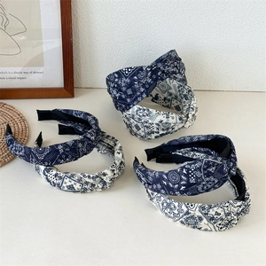 Diadema Anudada de Tela de Moda para Mujer Retro Paisley Punto de Polka Impresión Diadema Bohemio Torsión Cruzada Accesorios para el Cabello Ancho