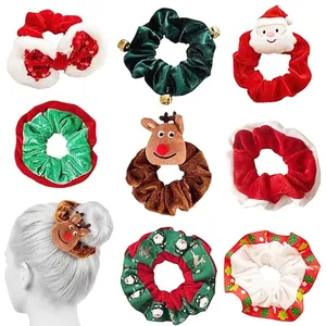 Christmas Hair Scrunchies Velvet Ribbon Elastic Hair Ties Santa Claus Reindeer Snowflake Bowknot Styling Accessories