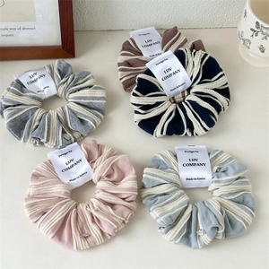 Striped Cotton Fabric Scrunchies Korean Style Elastic Hair Ties For Women Minimalist Ribbed Knit Ponytail Holders Hair Accessories
