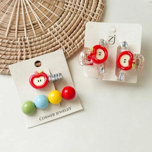 Sweet red apple hair clip set with colorful beads on a creative duckbill side clip