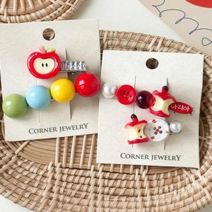 Sweet Korean style colorful beaded apple hair clips with pearls and crystals on display card