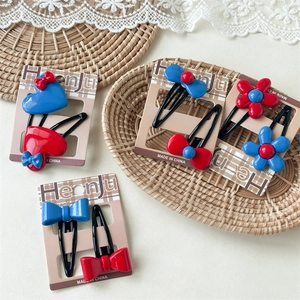 Koreanischer Stil Harz Haarspangen Für Damen Rot Blau Herz Blume Fliege Design Süße Metall BB Clips Täglich Haarschmuck