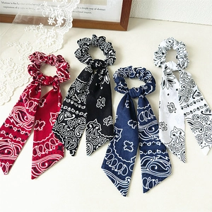 Vintage Paisley Print Ribbon Scrunchies Bohemian Chiffon Elastic Hair Ties For Women Retro Bow Streamers Hair Bands Accessories