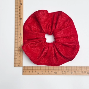 Retro red oversized pleated plaid scrunchie with 16cm diameter measurement view