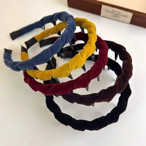 Vintage Velvet Wave Headband For Women With Anti-slip Teeth Handmade Twisted Hairband For High Cranial Top Hair Accessories