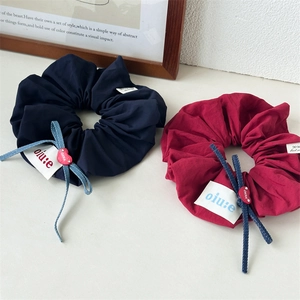 Large Fabric Hair Scrunchie Korean Style Bow Heart Charm Elastic Hair Tie Ponytail Holder Women Sweet Hair Accessory