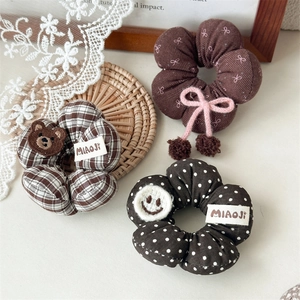 Herbst Winter Süße Blumen Haargummis Für Kinder Mädchen Braun Baumwolle Bär Schleife Haarbänder Elastische Accessoires