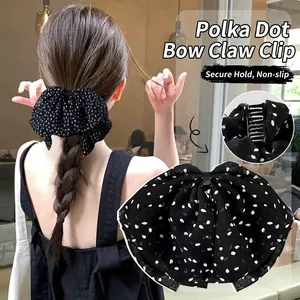 Pince à Cheveux Nœud Imprimé à Pois Vintage Français Grand Nœud Papillon en Mousseline Accessoires Cheveux Élégants Fait Main