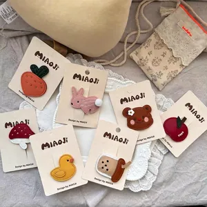 Cute Cartoon Animal Fruit Leather Hair Clips Handmade Rabbit Bear Cherry BB Clips Sweet Hair Accessories For Kids Girls