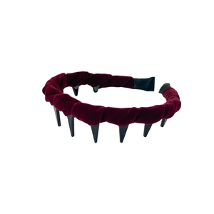 Vintage burgundy velvet headband with twisted texture and anti-slip inner teeth