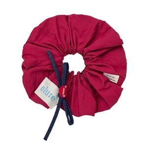 Elegant magenta oversized scrunchie with navy striped bow and heart charm accessory