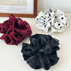 Premium Satin Scrunchie For Women Retro Flocked Polka Dot Hair Tie Elegant Large Elastic Hair Band Fashion Accessories