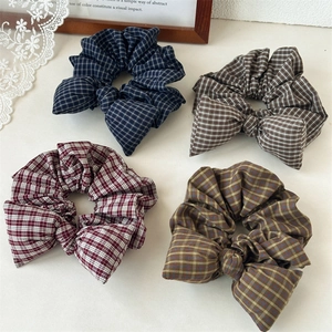 Vintage Plaid Bow Scrunchie Preppy Checkered Fabric Elastic Hair Band Sweet Daily Hair Ties Decorative Accessories For Women