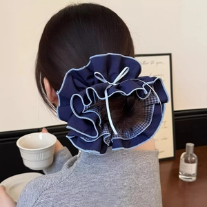 Koreanischer Stil Übergroße Schleife Karierte Haargummis Doppelseitige Kontrastfarbe Elegante Stoff Haarbänder Für Damen