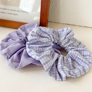 Purple scrunchie set including plain lilac and striped pattern hair ties for women