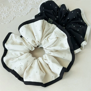 Chouchous En Tissu à Carreaux Style Coréen Avec Strass Bordure Contrastée Élastiques à Cheveux Pour Femmes Accessoire
