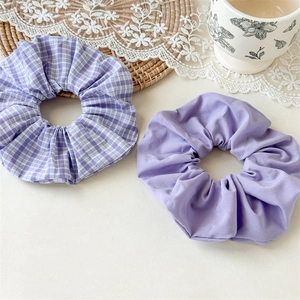 Korean style purple striped hair scrunchie set with woven texture and elastic design