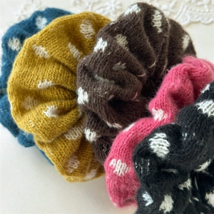 Winter chunky knitted scrunchies with polka dot pattern in multiple assorted colors