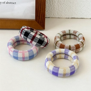 Women High Elastic Knitted Plaid Scrunchies Handmade Polyester Seamless Hair Ties Retro Checkered Ponytail Holder Accessories